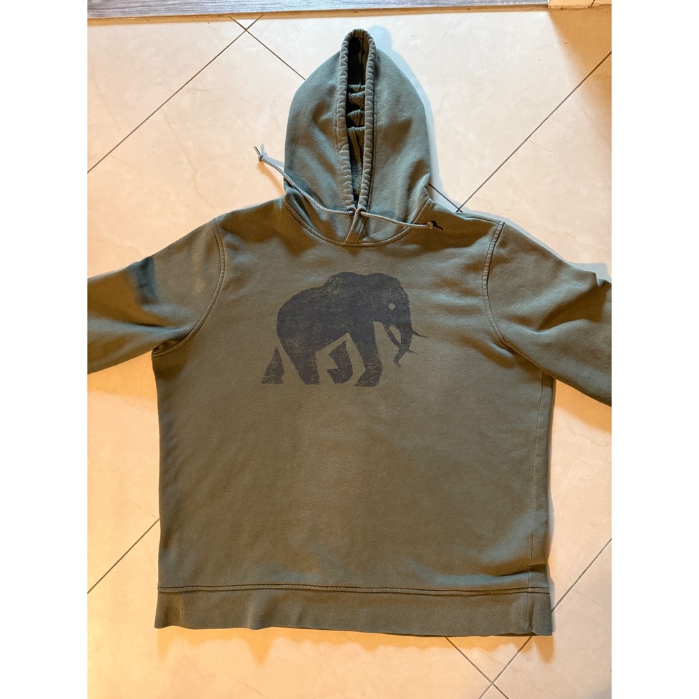 Banana Republic Mens‎ Elephant Graphic Hoodie Olive Green Fleece Sweatshirt L
